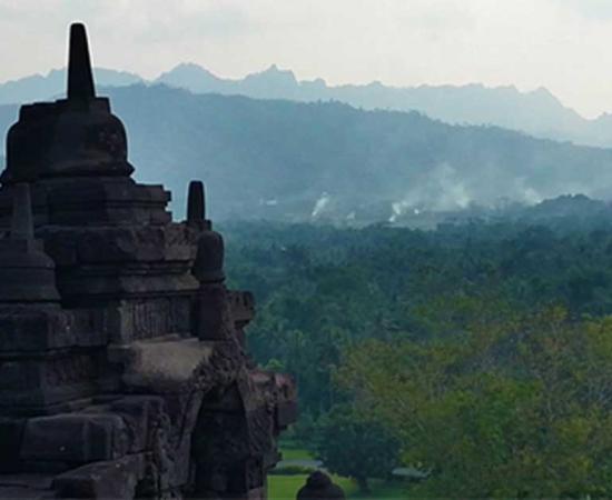 Borobudur Temple is surrounded by mountains nearby