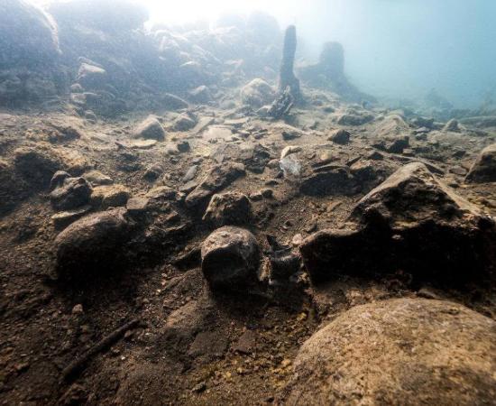 Submerged remains of the prehistoric Gran Carro settlement beneath Lake Bolsena, Italy