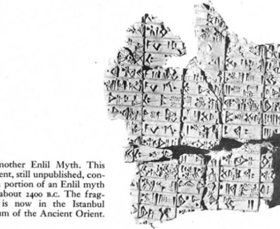 Photo of the Sumerian tablet and caption reproduced from Kramer, 1956.