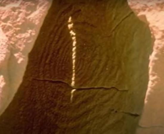 The Fajada Butte Sun Dagger in Chaco Canyon in New Mexico is a spiral petroglyph that is lit up with brilliant streaks of focused Sunlight at key moments in the year.	Source: YouTube screenshot / Mystery History