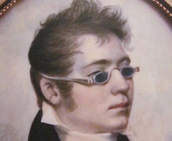 Detail of portrait from 1807 showing a young man in ‘sunglasses.’