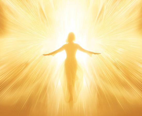 Person bathing themselves in sunlight, AI representation of sun healing.