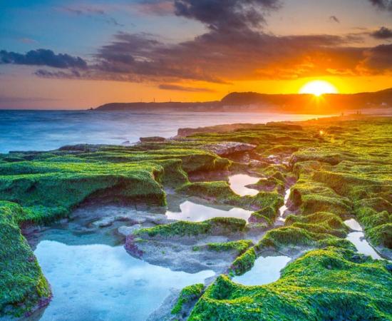 Sunrise at Laomei Green Reef on the coast north of Taipei, Taiwan, where researchers found scant evidence of early human impact on animal extinction. 