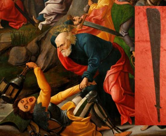 A depiction of Peter using his sword to strike Malchus (circa 1520, Musée des Beaux-Arts de Dijon).