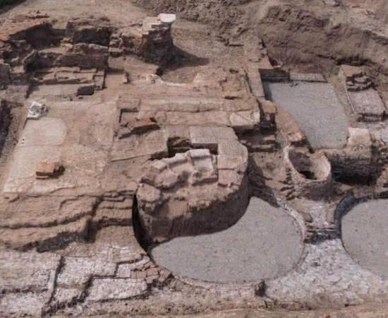An aerial view of the newly uncovered bathing complex at Tell Nasser in Egypt