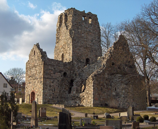 The ruins of the twelfth-century Church of Saint Olof in Sigtuna, Sweden. Dedicated to Saint Olaf of Norway, the church reflects the spread of Romanesque architecture and Christianity throughout medieval Scandinavia