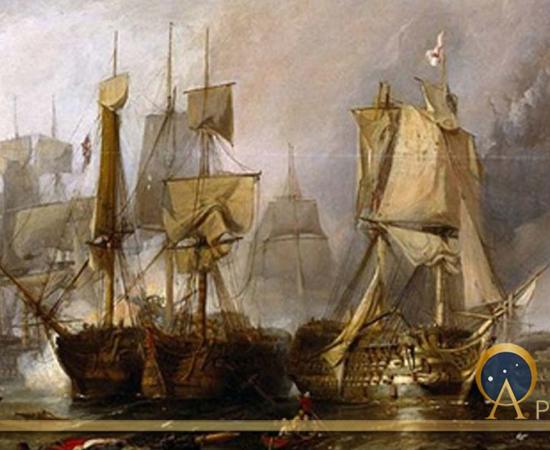 Sketch for 'The Battle of Trafalgar, and the Victory of Lord Nelson over the Combined French and Spanish Fleets, October 21, 1805' by Clarkson Frederick Stanfield  (1793–1867) (Public Domain)