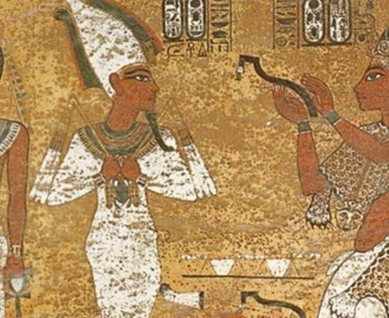 Ay as Sem Priest in tomb of King Tutankhamun. Note the leopard pelt – this is an example of the Imiut.