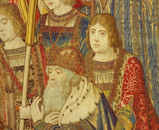 Tapestry of Vespasian and his two sons Titus and Domitian.