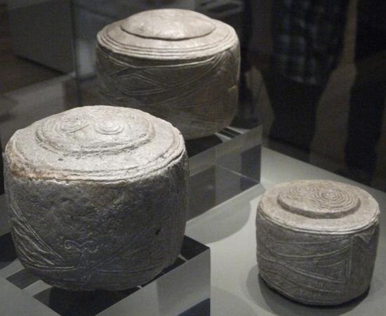 The Folkton Drums were found in East Yorkshire, England, and are on display in the British Museum. 