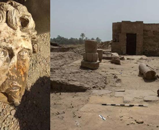Head of Marcus Aurelius found at Aswan/Site of the newly discovered shrine at Luxor, 