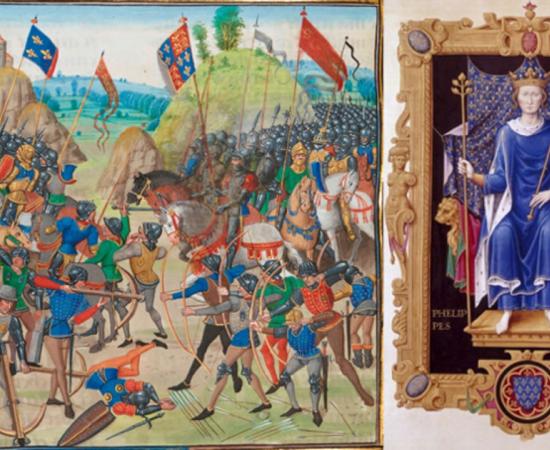 On Left - The Battle of Crécy. On Right – Philip VI of France. 