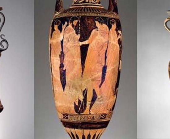 Loutrophorai: Greek, Attica, c.440BC, (Penn Valley); Greek, Classical Period, 450–425 BC (MFA);Greek, South Italian, Early Hellenistic Period c.320–310 BC