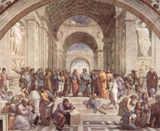 The School of Athens, fresco by Raphael (1509–1510), of an idealized Academy. 