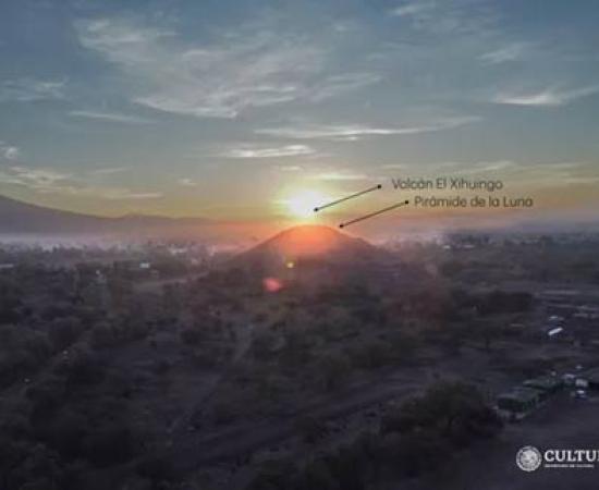 The Sun rises behind the El Xihuingo volcano during the summer solstice. 	Source: Rafael Morales Orozco, retouching by Arturo Montero/ INAH