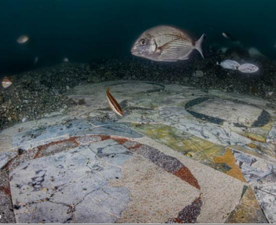 The recently restored portion of the marble floor of the villa in the submerged park of Baia, Bacoli, Italy. 	Source: Edoardo Ruspantini/ Parco Archeologico Campi Flegrei