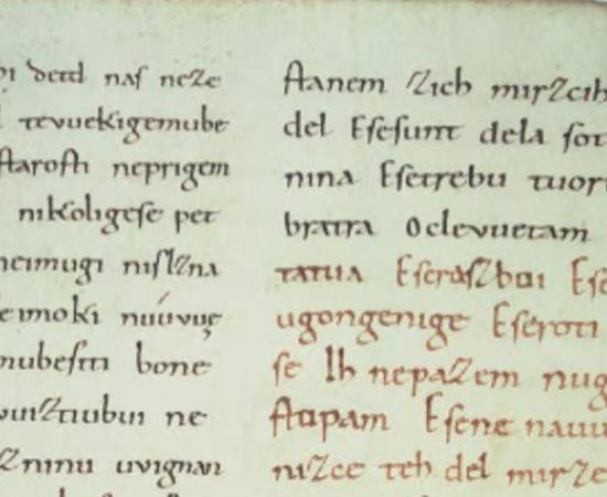 The script known as Freising manuscripts. 	Source: National and University Library of Slovenia