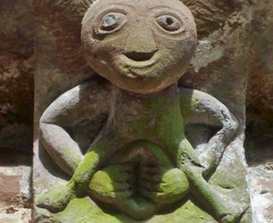 A Sheela na gig carving on a church in Kilpeck, England