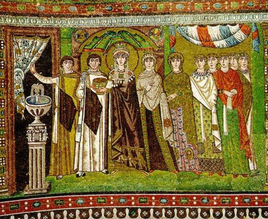 Mosaic - Empress Theodora and Retinue, San Vitale in Ravenna. 