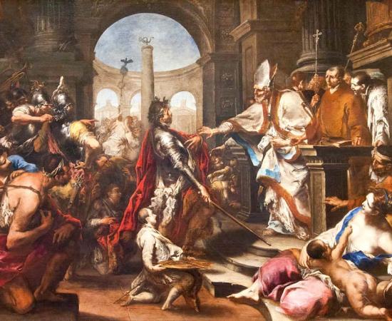 Allesandro Magnasco: Theodosius I Repulsed from the Church by Saint Ambrose.