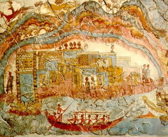 Fresco of the Bronze Age settlement at Akrotiri.