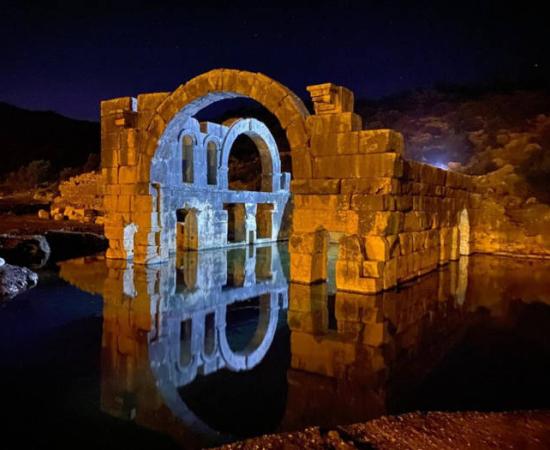 The thermal structure found in the ancient city of Myra at night.