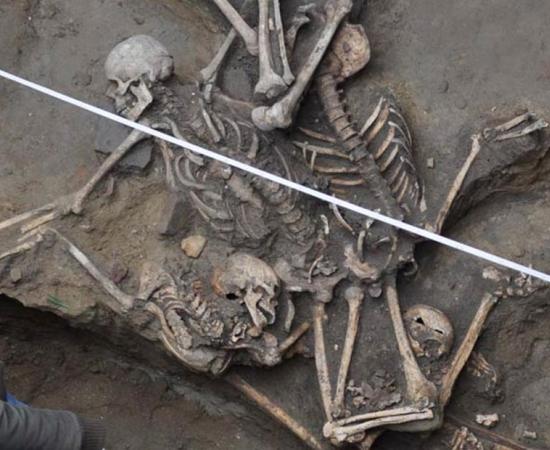 Three skeletons discovered in a pit excavated at Bucharest’s University Square. 