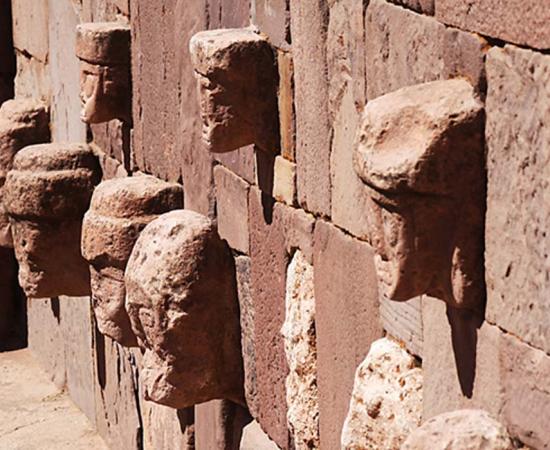 Stone faces in the walls of the Tiahuanaco temples