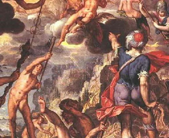 The battle between the gods and the Titans. Source: Pubic Domain