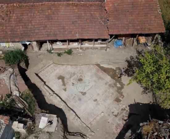Aerial view of the Roman mosaic uncovered in Tokat, Turkey.