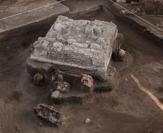 The Toltec altar and human remains discovered in Tula, Mexico.