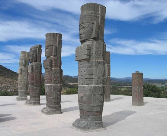 Magnificent columns in the form of Toltec warriors in Tula