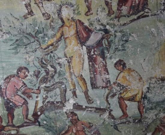 The frescos narrate everyday scenes of life in the town.