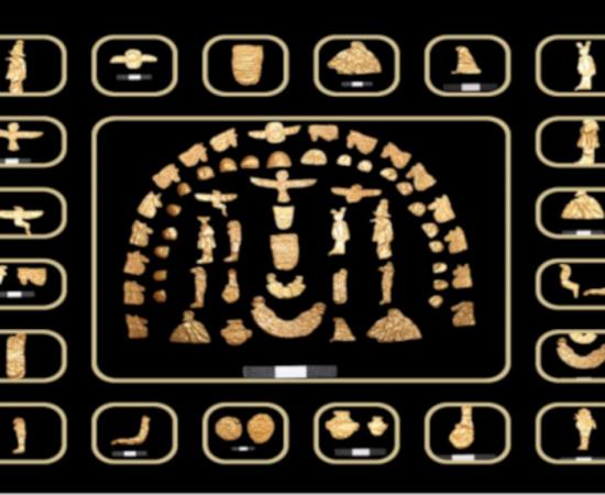 A large collection of gold foil objects retrieved at the Tel Al-Deir cemetery. 