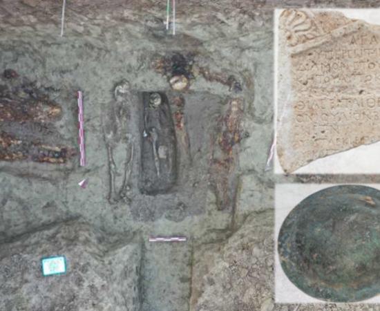 Part of the excavated necropolis in Tomis, and some of the grave goods