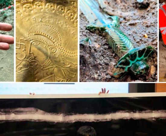 Montage of some of 2023’s most impressive archaeological finds. Source: Credited in the article.