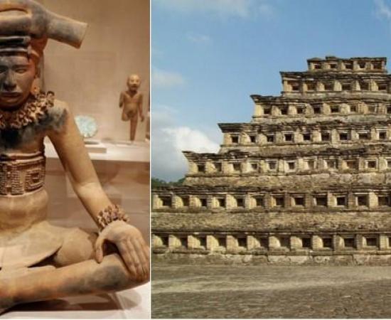 Ceramic figure and ruins at El Tajín