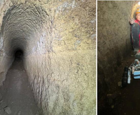 Detailed view of the cuniculi network beneath Veii showing sophisticated water channels.