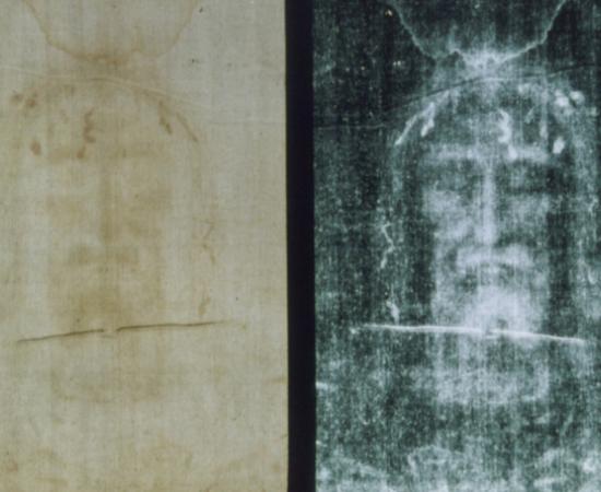 Positive and negative image of part of the Shroud of Turin.