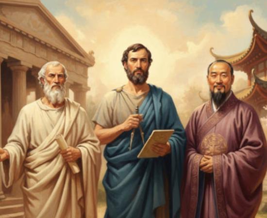 AI generated images of Socrates, Aristotle, and Confucius