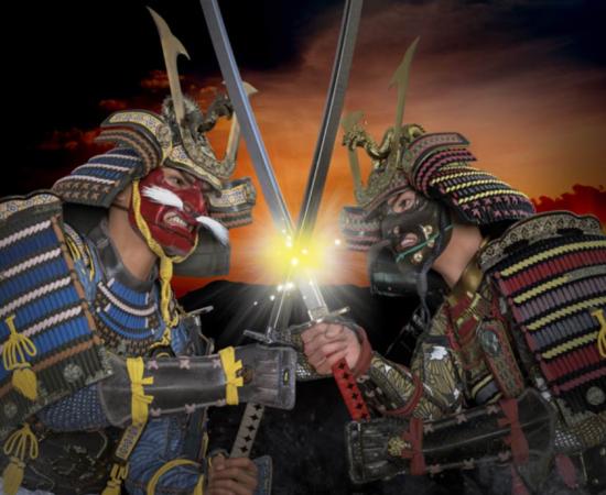 Two men in shogun armor.