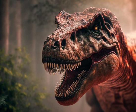 Tyrannosaur rex in the jungle, created with generative ai technology. Source: Noel Cook / Adobe Stock