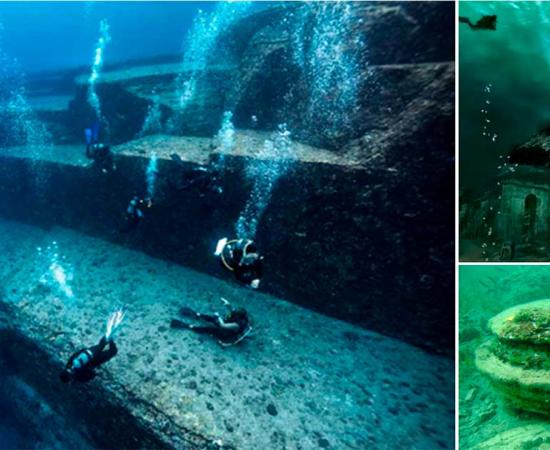 Divers studying various underwater discoveries.  Source: nudiblue /Adobe Stock / ShashiBellamkon/flickr / University of Athens