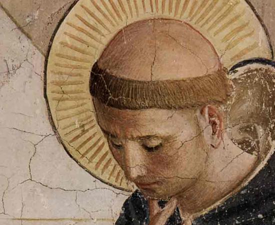 Fresco of a priest sporting a coronal tonsure hairstyle. Source: Public domain