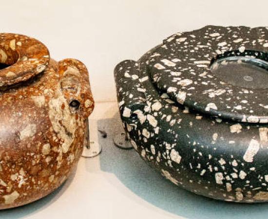 Two Egyptian stone vessels, from the First or Second Dynasty.