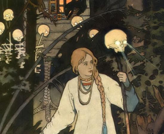 An illustration of Vasilisa the Beautiful, by Ivan Bilibin.