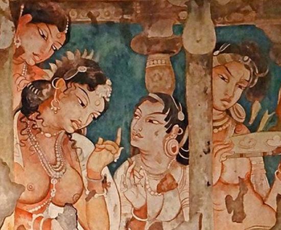 Painting from the Ajanta Caves, India. 