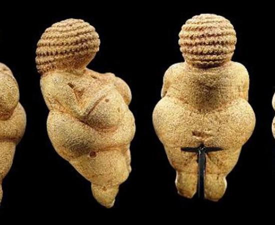 Four views of the Venus of Willendorf, which a recent study proved was made from oolite limestone from a prominent prehistoric site in northern Italy.		Source: Bjørn Christian Tørrissen / CC BY-SA 4.0