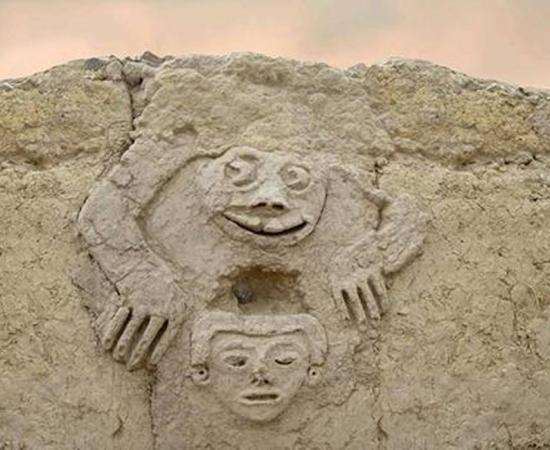 The newly uncovered wall carvings found in Vichama, Peru.