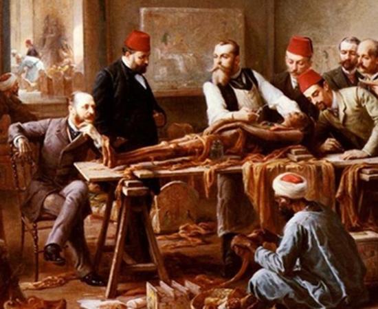 Paul Dominique Philippoteaux, Examen d'une momie - Une prêtresse d'Ammon, oil on canvas, Egypt, c.1895 - 1910.